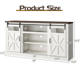 Hlivelood 66" Farmhouse TV Stand with Power Outlets for 75 65 Inch TVs, Entertainment Center with Sliding Barn Door & Large Storage Cabinets w/Adjustable Shelf, 33" Tall TV Media Console, Rustic White Hlivelood