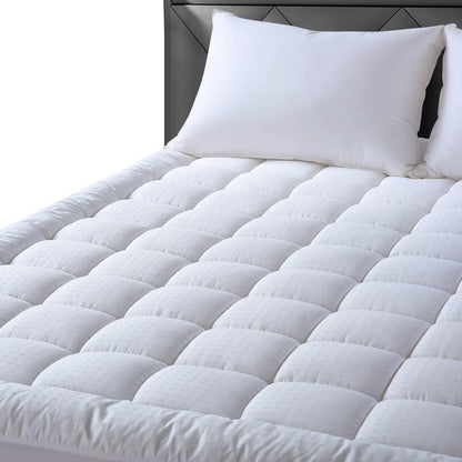 EASELAND Full Size Mattress Pad Pillow Top Mattress Cover Quilted Fitted Mattress Protector Cotton 8-21" Deep Pocket Cooling Topper (54x75 Inches, White)