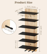 MoKo Sunglass Organizer Storage Rack, 6 Tiers Rustic Wood Sunglasses Display Rack with 3 Hooks, Wall Mounted Sunglass Storage for Entryway Living Room Bedroom, Wood + Black MoKo