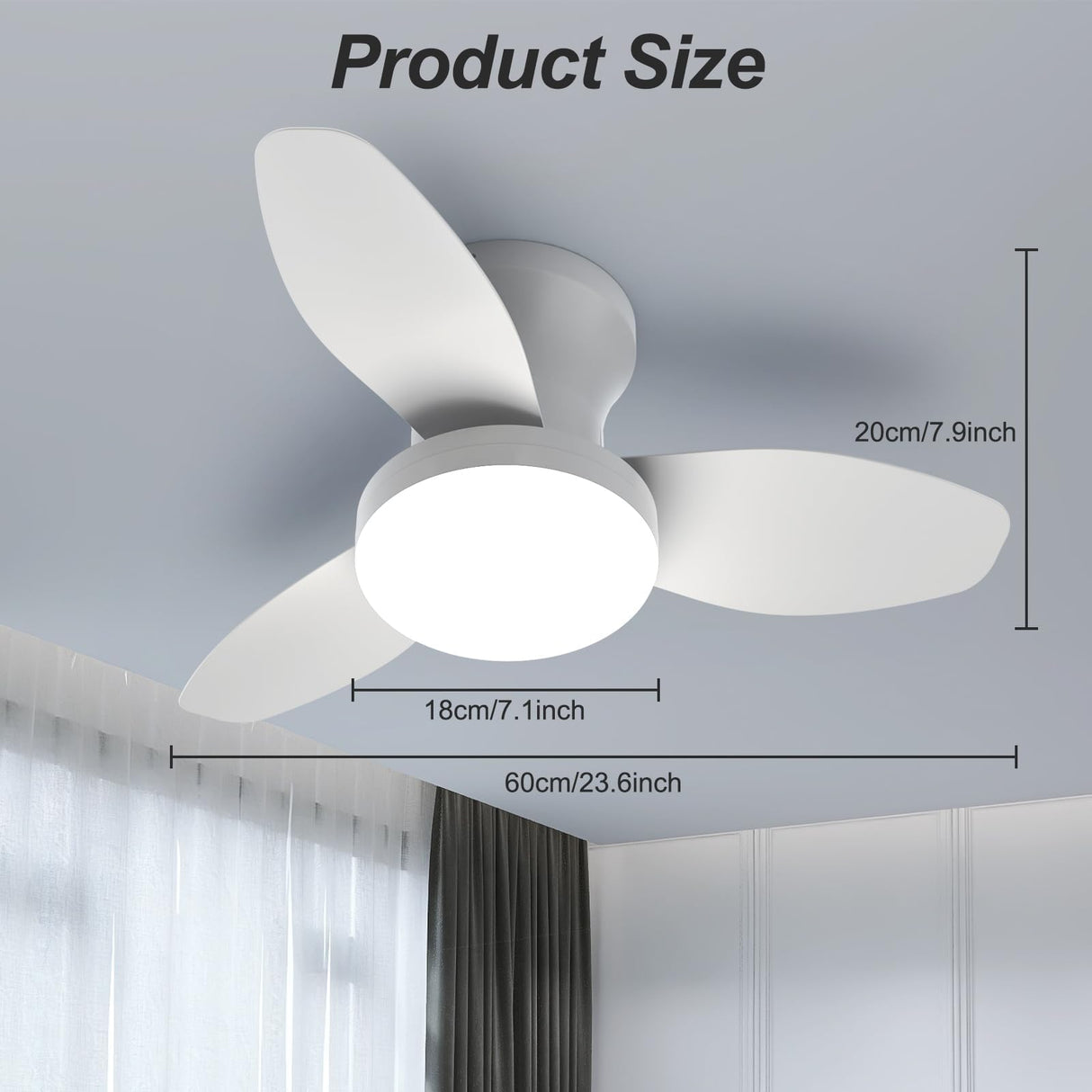Vilante Ceiling Fans with Lights, 24 Inch Low Profile Ceiling Fan with Light and Remote Control, Dimmable, 6 Speeds, 3CCT, Flush Mount, Quite, Reversible DC Motor Modern Ceiling Fan for Bedroom Vilante