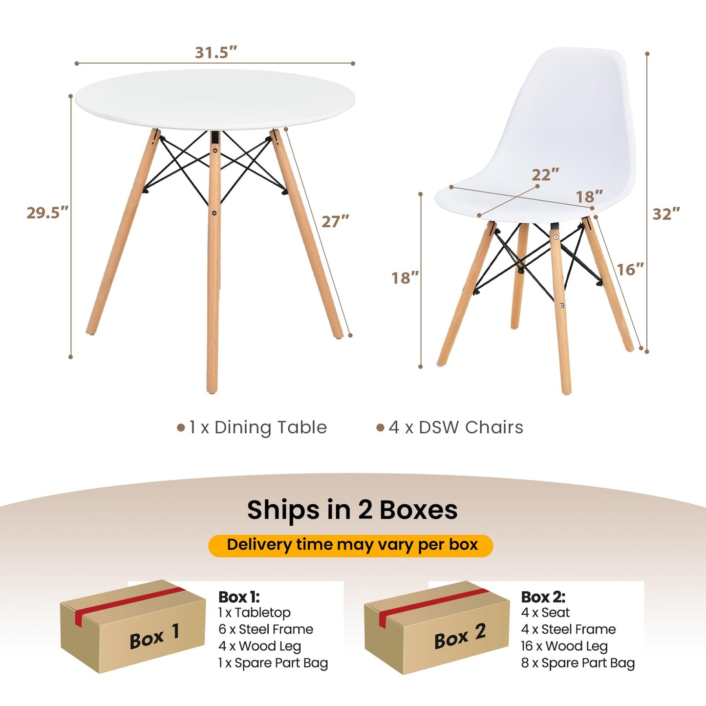 Tangkula Space-Saving Round Dining Table Set for 4 with Solid Wood Legs in White