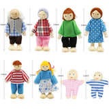 PUCKWAY Lovely Family Dollhouse Dolls Set of 8 Wooden Figures, Kids Girls Happy Playset Characters Accessories for Children Pretend Gift PUCKWAY