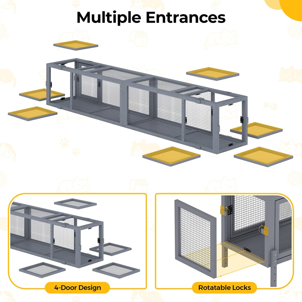 COZIWOW Wooden Cat Play Tunnel with Platforms | Configurable Window Catio | Multi-Combination Extendable Cat Run for Indoor/Outdoor Use | Small Pet Play Enclosure COZIWOW