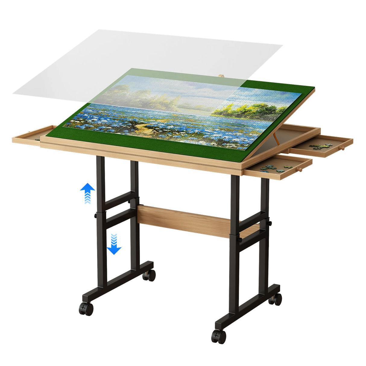 Kasinali 1500 Pieces Adjustable Jigsaw Puzzle Table for Adults, 3 Tilting Angle Puzzle Board with Legs, 35"x27.2" Multi-Functional Wooden Board with 4 Drawers & Protective Cover Kasinali