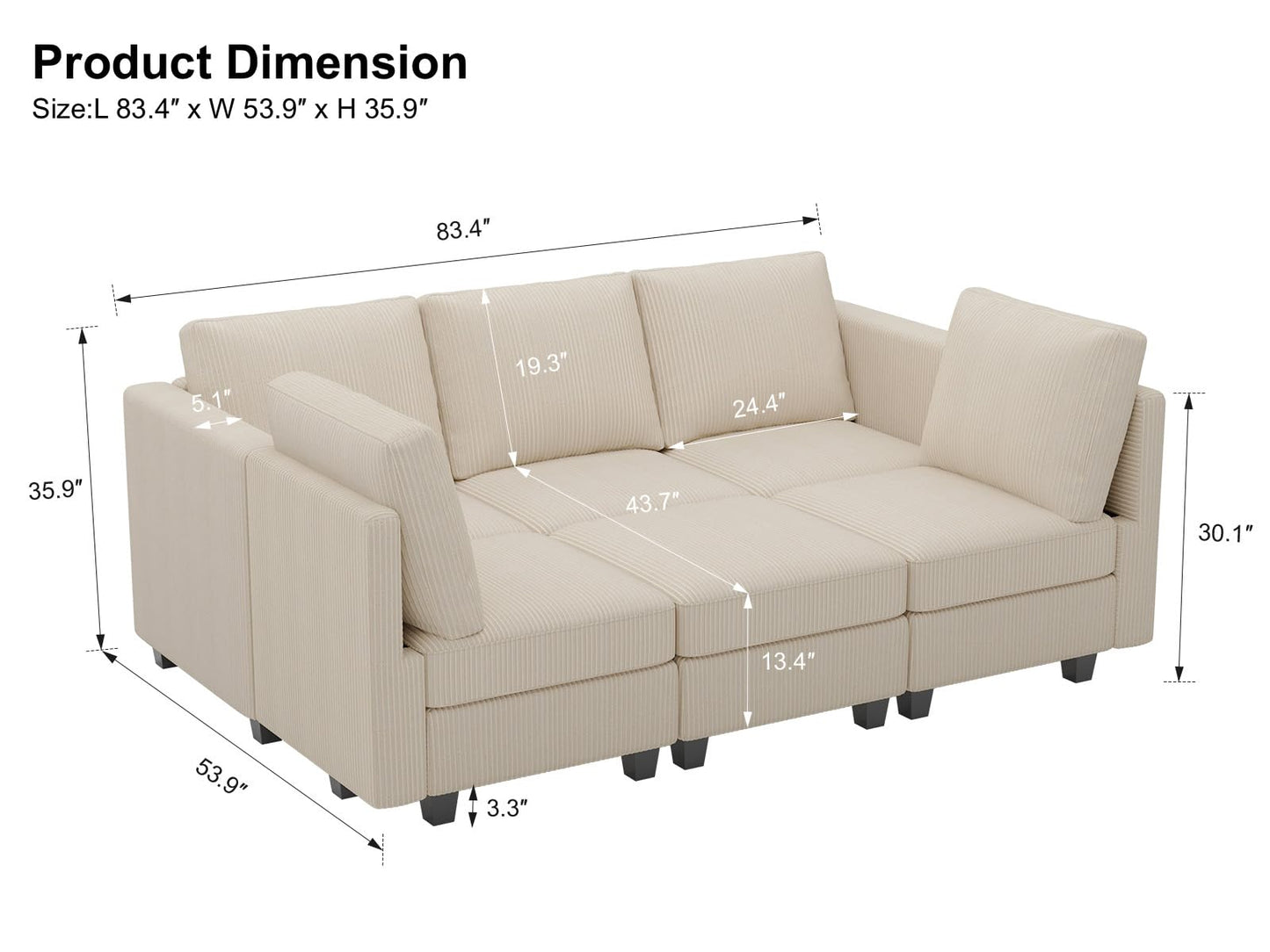 Belffin Modular Sectional Sleeper with Storage Ottoman Corduroy Sectional Couch with Chaise Convertible Modern Sectional Sofa Couch Beige