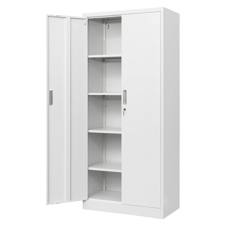 iDEKAI Metal Storage Cabinet with Lock, 72" Garage Storage Cabinets with 2 Lockable Doors and 4 Adjustable Shelves,Tall File Cabinet, Tool Cabinet for Office,Home,Garage,Gym,School (White) iDEKAI