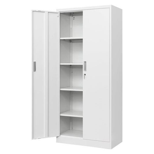 iDEKAI Metal Storage Cabinet with Lock, 72" Garage Storage Cabinets with 2 Lockable Doors and 4 Adjustable Shelves,Tall File Cabinet, Tool Cabinet for Office,Home,Garage,Gym,School (White)