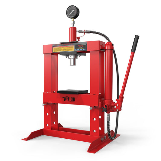 TUFFIOM 10-Ton Hydraulic Shop Press with Pressure Gauge & Press Plates, H-Frame Garage Shop Benchtop Press, Adjustable Working Table Height, Red - WoodArtSupply