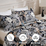 LONAVA Queen Flower 3 Pcs Duvet Cover Set, Breathable Soft Microfiber Black Lining Comforter Cover with Zipper Closure, and 2 Anti-Pilling, Fade Resistant Pillowcases, Midnight Blossoms LONAVA