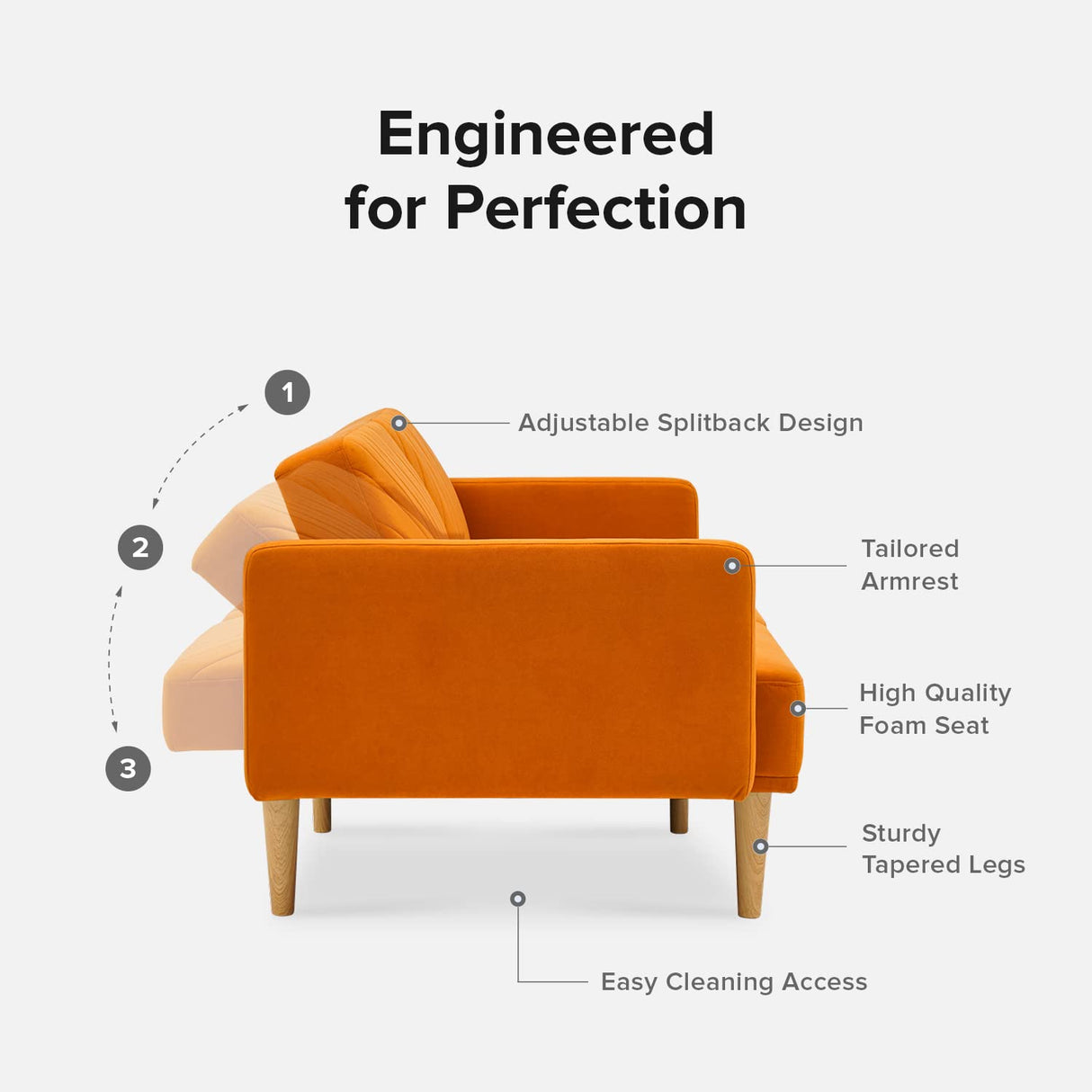 mopio Futon Sofa Bed, Couch, Small Sofa, Sleeper Sofa, Loveseat, Mid Century Modern Futon Couch, Sofa Cama, Couches for Living Room (Apricot Velvet) mopio
