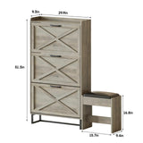 Maupvit Shoe Storage Cabinet with 3 Flip Drawers, Farmhouse Freestanding Organizer with Bench and Seat Cushion, Narrow Slim Shoe Rack Cabinet with Metal Legs for Entryway,Grey Maupvit