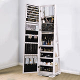 SDHYL Rotating Jewelry Cabinet with Mirror, Full Length Wooden Storage Armoire with Lock SDHYL