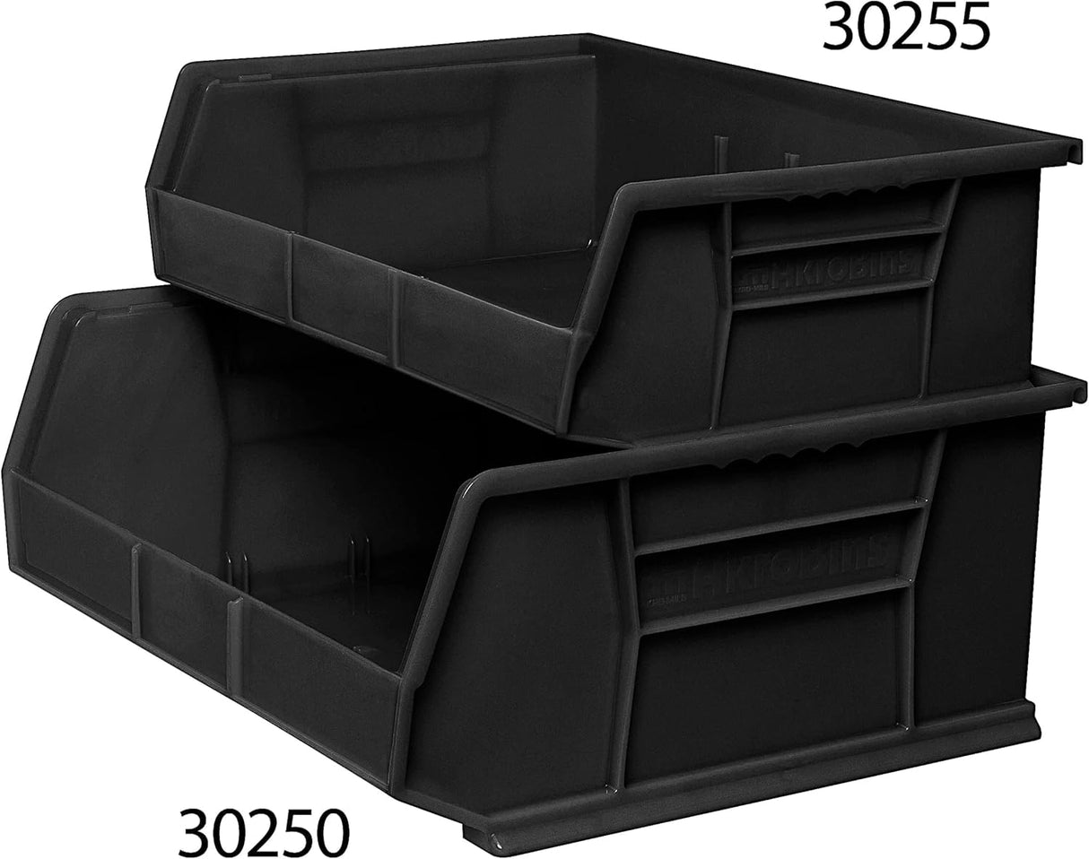 Akro-Mils 30255 AkroBins Plastic Storage Bins, Space-Saving Stackable Bins for Garage, Pantry, Craft Organization, 11-" x 16-" x 5-", Black, 6-Pack Akro-Mils
