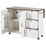 Merax 54.5" Wood Kitchen Cart Island on Wheels with Power Outlet,Drop Leaf and 3 Side Drawers,Farmhouse Style Storage Cabinet for Dining Room Merax