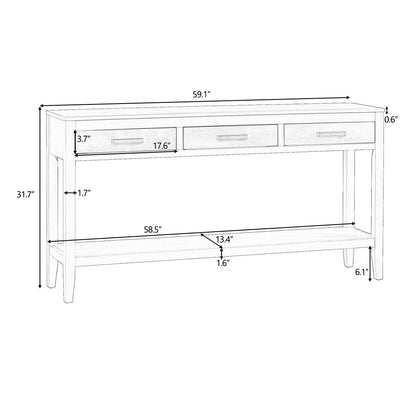 Merax Entryway Console Table with Storage, 3 Drawers Design/Wood Frame/Behind Couch & Sofa, Black - WoodArtSupply