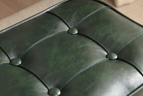 1pc Vintage Style Faux Leather Ottoman Footstool - Wooden Frame, Upholstered Interior, Multi-Use Footrest for Living Room, Entryway, Office (Azure Green) Generic