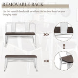 YOLENY Dining Bench, Entryway Bench with Back, Farmhouse Metal Dining Bench, Industrial Mid-Century 3 Person Rustic Spindle Bench, with Wood Seat, Removable Backrest, 42in, White YOLENY