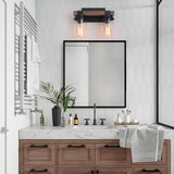 Farmhouse Wood Vanity Light, 2-Lights Bathroom Vanity Light, Rustic Black Bathroom Lighting Fixtures Over Mirror, Vintage Industrial Wall Sconces with Durable Glass Shade ZSMIHDOH