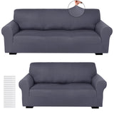 Peryiter 2 Pcs Loveseat Covers Slipcover Set for Couch Furniture Covers for Living Room Sofa Arm Chair, Form Fit Stretch, Wrinkle Proof, Furniture Protector(Dark Gray,Milk Silk) Peryiter