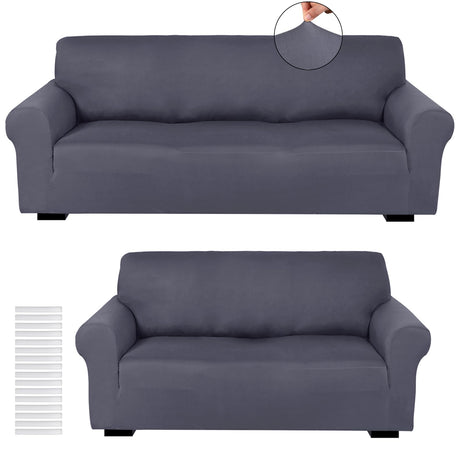 Peryiter 2 Pcs Loveseat Covers Slipcover Set for Couch Furniture Covers for Living Room Sofa Arm Chair, Form Fit Stretch, Wrinkle Proof, Furniture Protector(Dark Gray,Milk Silk) Peryiter