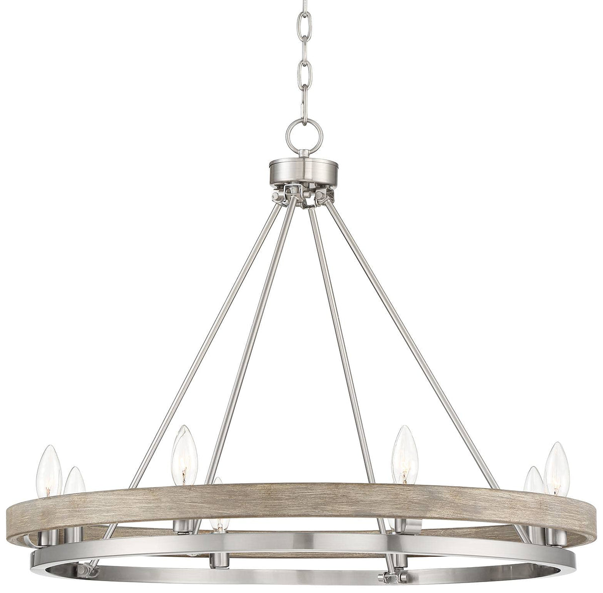 Possini Euro Design Lora Brushed Nickel Graywood Wagon Wheel Chandelier Lighting 29 1/4" Wide Farmhouse Rustic 8-Light Fixture for Dining Room Living House Home Kitchen Island Entryway Bedroom Possini Euro Design