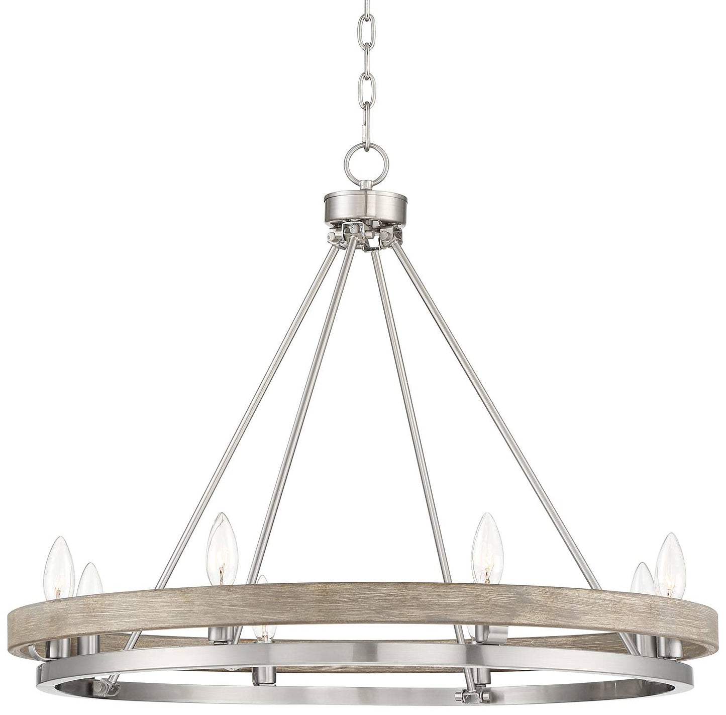 Possini Euro Design Lora Brushed Nickel Graywood Wagon Wheel Chandelier Lighting 29 1/4" Wide Farmhouse Rustic 8-Light Fixture for Dining Room Living House Home Kitchen Island Entryway Bedroom