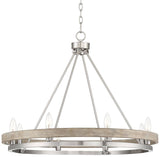 Possini Euro Design Lora Brushed Nickel Graywood Wagon Wheel Chandelier Lighting 29 1/4" Wide Farmhouse Rustic 8-Light Fixture for Dining Room Living House Home Kitchen Island Entryway Bedroom Possini Euro Design