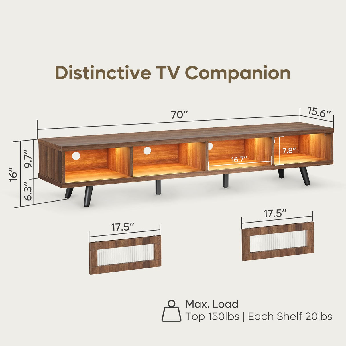 Bestier Mid Century Modern TV Stand for 75 inch TV, LED Entertainment Center with Storage and Sliding Doors, Low Profile TV Consoles for Living Room, Ancona Walnut Bestier