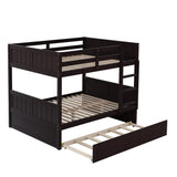 Merax Full Over Full Bunk Bed with Trundle,Wooden Trundle Bed Frame with Ladder Safety Guardrail,Convertible to 2 Platform Beds for Kids Teens,Espresso Merax