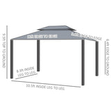 Outsunny 10' x 12' Hardtop Gazebo with Curtains and Netting, Permanent Pavilion Metal Double Roof Gazebo Canopy with Aluminum Frame and Hooks, for Garden, Patio, Backyard, Charcoal Gray Outsunny