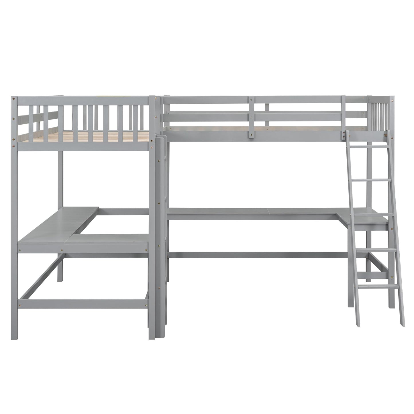 CITYLIGHT Twin Size L-Shaped Loft Bed with Built-in Desks – Grey, Perfect for Kids and Teens - WoodArtSupply