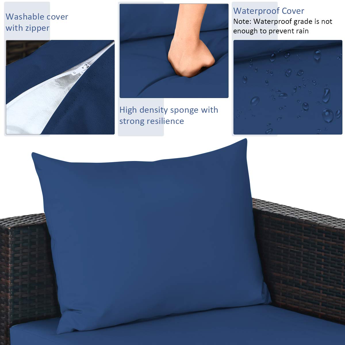 COSTWAY 5PCS Patio Rattan Furniture Set Sectional Conversation Sofa w/Coffee Table Navy COSTWAY