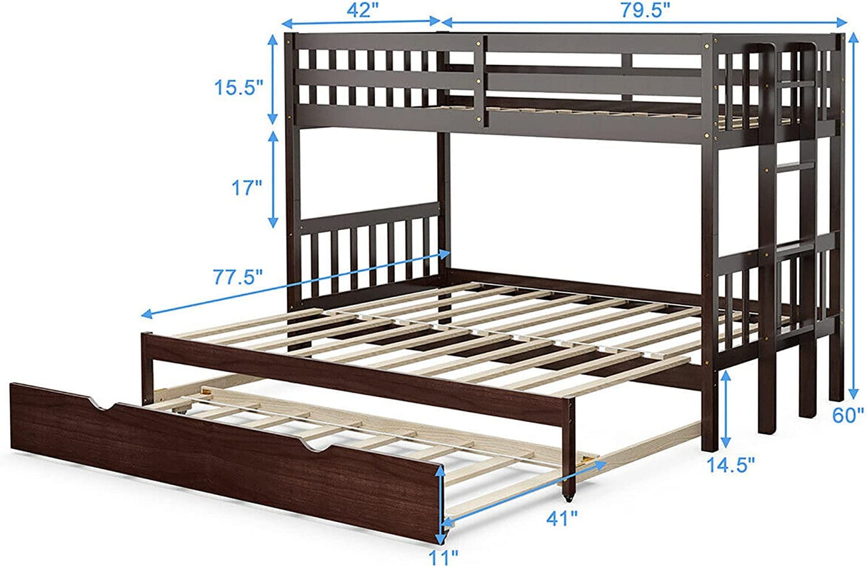 Giantex Twin Over Pull-Out Bunk Bed with Trundle, Extendable Twin/Full/Queen/King Bunk Bed, Solid Wood Bunk Bed with Ladder and Safety Rail, Wooden Bunk Beds for Kids Adults Teens, Espresso Giantex