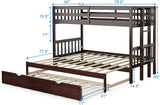 Giantex Twin Over Pull-Out Bunk Bed with Trundle, Extendable Twin/Full/Queen/King Bunk Bed, Solid Wood Bunk Bed with Ladder and Safety Rail, Wooden Bunk Beds for Kids Adults Teens, Espresso Giantex