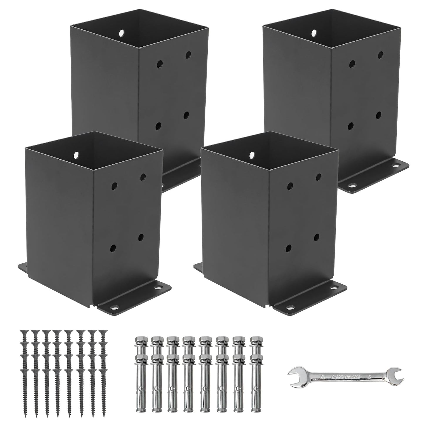 Nrspp 4x4 Post Base 4 Pcs,（Inner Size3.5"x3.5"）Wood Fence Pergola Post Bracket , Black Powder Coated Post Anchor,Deck Post Base Support Base Plate Pergola Brackets Fence Kit - WoodArtSupply