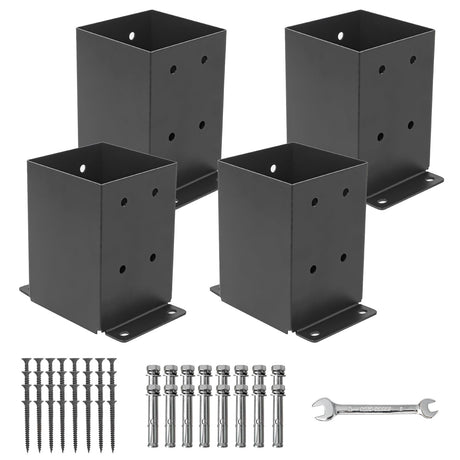 Nrspp 4x4 Post Base 4 Pcs,（Inner Size3.5"x3.5"）Wood Fence Pergola Post Bracket , Black Powder Coated Post Anchor,Deck Post Base Support Base Plate Pergola Brackets Fence Kit Nrspp