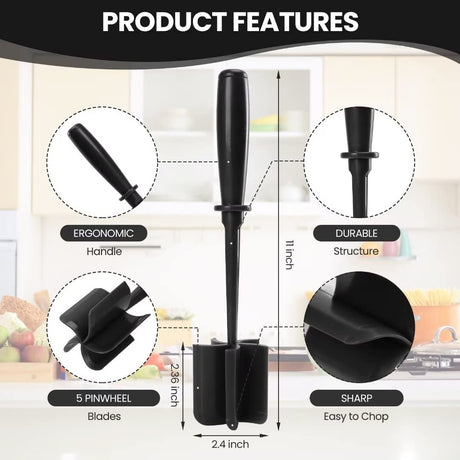 CUNSENR Premium Meat Chopper for Ground Beef - Heat Resistant Meat Masher - Kitchen Tools & Gadgets - Durable Ground Beef Smasher - Non Stick Hamburger Chopper - Cook Ground Meat with Ease(Black) CUNSENR