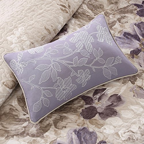 Madison Park Luna Quilt Modern Classic Design All Season, Breathable Coverlet Lightweight Bedding Set, Matching Shams, Decorative Pillow, Full/Queen(90"x90"), Floral Taupe 6 Piece Madison Park