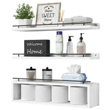 WOPITUES Floating Shelves for Wall 24 inch with Cube Shelf, Wall Shelves with Metal Rail for Bathroom Decor, Bathroom Organizers and Storage, Over Toilet Shelves, Toilet Paper-White WOPITUES