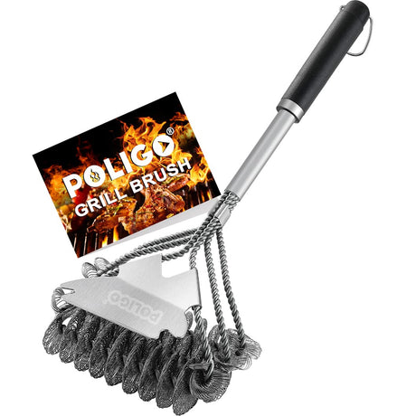 POLIGO 18" Grill Cleaner Brush Safe Grill Brush and Scraper Bristle Free - Stainless Steel BBQ Brush for Grill Cleaning - Wireless Grill Brush with BBQ Scraper for Grill - Gifts for Grill Wizard POLIGO