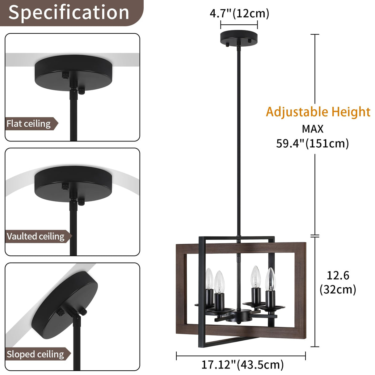 4 Lights Kitchen Chandelier, Farmhouse Dining Room Light Fixutres, Wood Chandelier for Kitchen,Rustic Dinning Room Light Fixtures Over Table with Adjustable Height for Dining Room Kitchen Island GZBEINI
