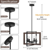4 Lights Kitchen Chandelier, Farmhouse Dining Room Light Fixutres, Wood Chandelier for Kitchen,Rustic Dinning Room Light Fixtures Over Table with Adjustable Height for Dining Room Kitchen Island GZBEINI