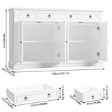 finetones Buffet Cabinet with Storage, 55.1" Large Sideboard Buffet Cabinet, White Kitchen Cabinet with 3 Drawers and 4 Doors, Wood Coffee Bar Cabinet for Kitchen Dining Room, White finetones