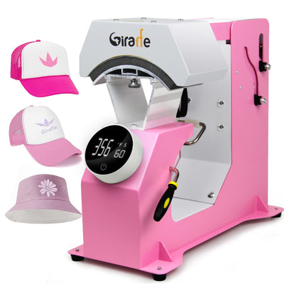 Giraffe Auto Hat Heat Press Machine, Automatic Hat Press Heat Machine for Caps T-Shirts Bags, DIY Sublimation Hat Press Cap Press Auto Open & Release & Digital Press Knob-Style Control Panel (Pink)