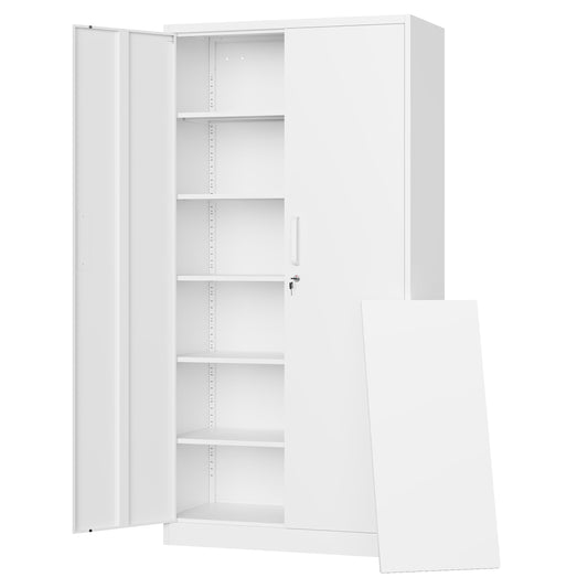 Letaya Metal Storage Cabinets with Lock Door,Steel Locker Garage Cabinets 5 Adjustable Shelves for Home,Office, Warehouse(White) - WoodArtSupply