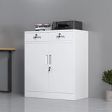 JINGUR Metal Storage Cabinet with Locking Doors and 2 Drawers, Lockable Storage Cabinets with Adjustable Shelf for Home Office and Garage (White) JINGUR