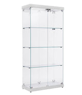 Yoluckea Glass Cabinet with Light, 4 Shelves Glass Display Cabinet w/2 Doors, Floor Standing Clear Glass Curio Cabinet Collection Display Cabinet for Living Room Bedroom 66.3” x 31.5” x 14.2” White Yoluckea