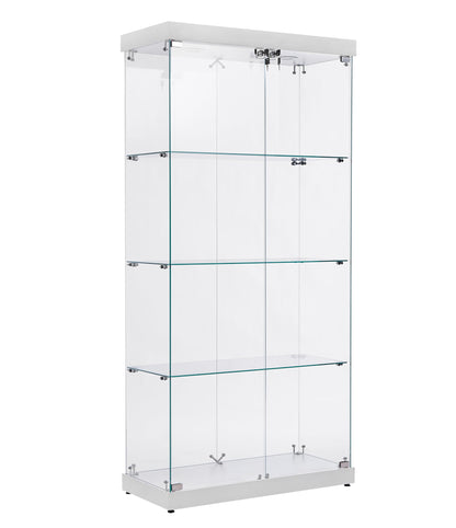 Yoluckea Glass Cabinet with Light, 4 Shelves Glass Display Cabinet w/2 Doors, Floor Standing Clear Glass Curio Cabinet Collection Display Cabinet for Living Room Bedroom 66.3” x 31.5” x 14.2” White