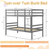Giantex Twin Over Twin Solid Wood Bunk Bed with Safety Guard Rails and Ladder in Grey Giantex