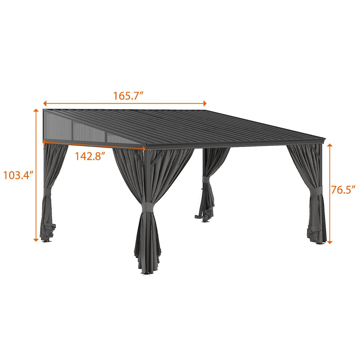 Homsee 12x14 FT Wall Mounted Gazebo with Curtains & Netting, Hardtop Lean to Gazebo with Galvanized Iron Roof & Aluminum Frame, Outdoor Pergola for Patio, Deck, Backyard, Black Homsee
